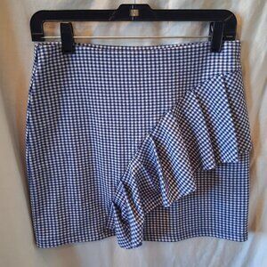 Topshop women's size 6 Blue and White Gingham Ruffle Mini Skirt.